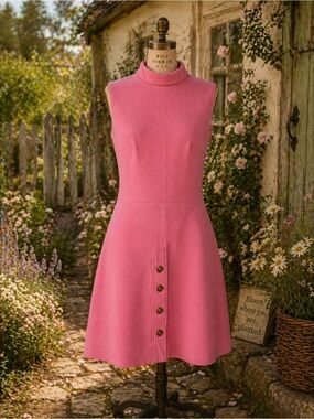 Vintage 1960s Home Sewn Pink Mod Mini Dress